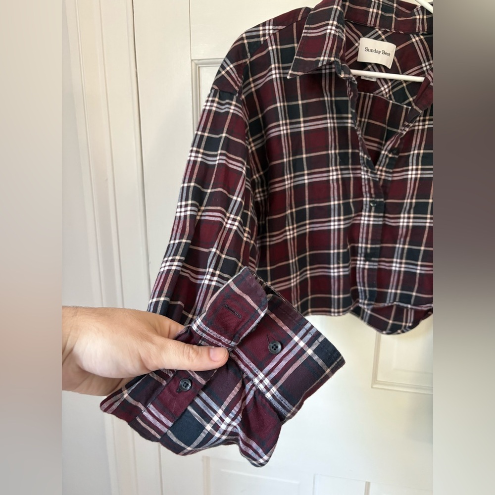 Sunday Best Aritzia Poppy Shirt Ada Spiced Burgundy Black Plaid, Size Medium M - Picture 5 of 14
